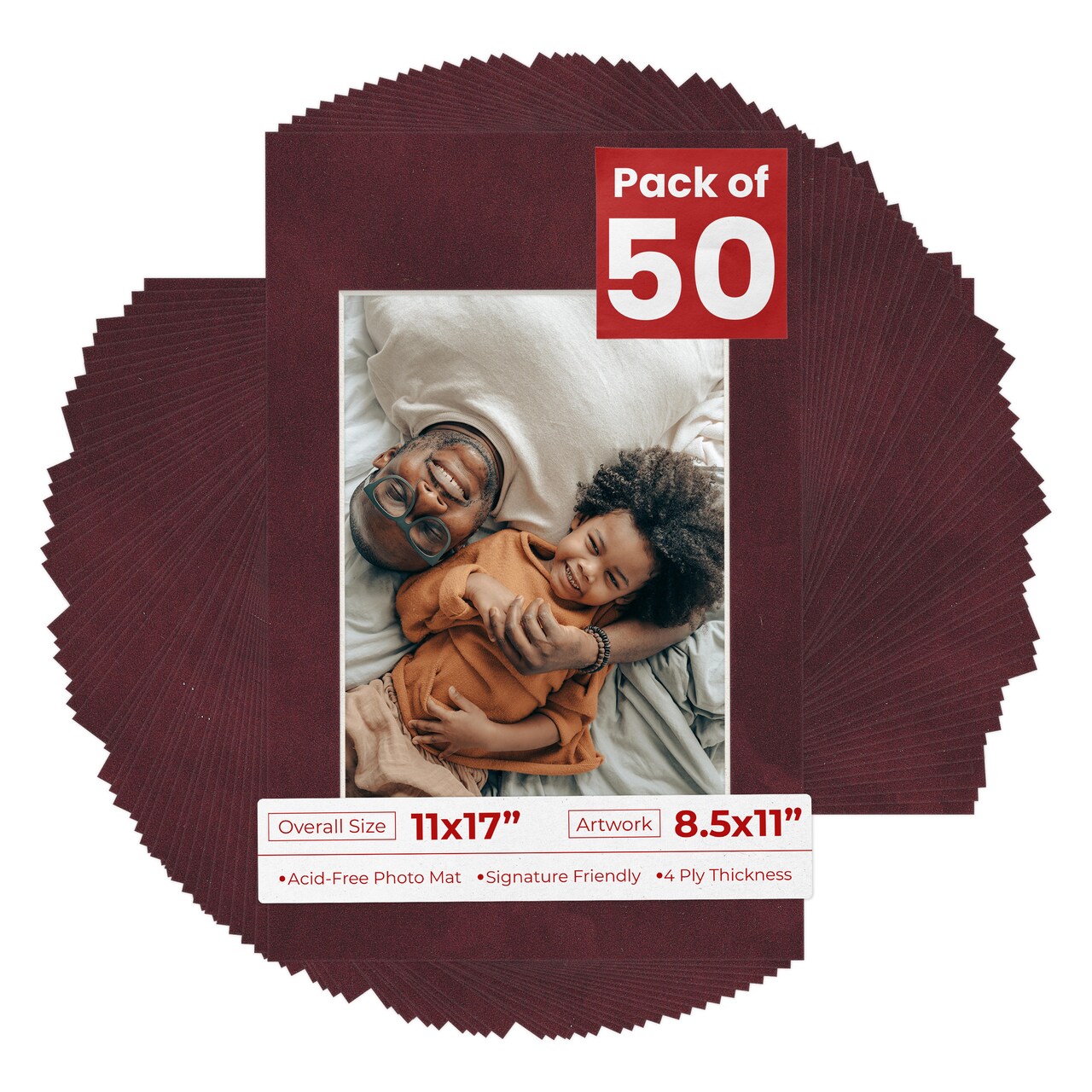 Dark Red Suede Mat Board for 11x17 Frames - Fits 8.5x11 Photos